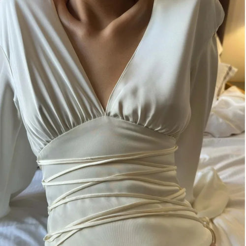 Load image into Gallery viewer, Fashion Satin Long Sleeve Slim Fit Women's Top T-shirt Sexy Deep V Waist Female Top Autumn/Winter 2025 Street Clothing
