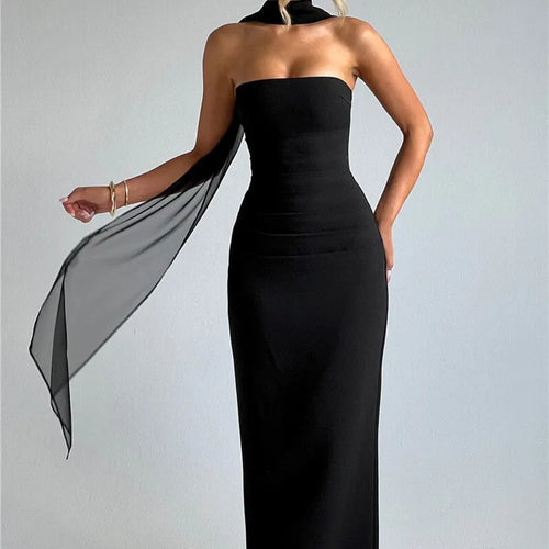 Load image into Gallery viewer, Scarf Collar Strapless Sexy Maxi Dress For Women Fashion Off-shoulder Backless Bodycon Club Party Long Dress Elegant
