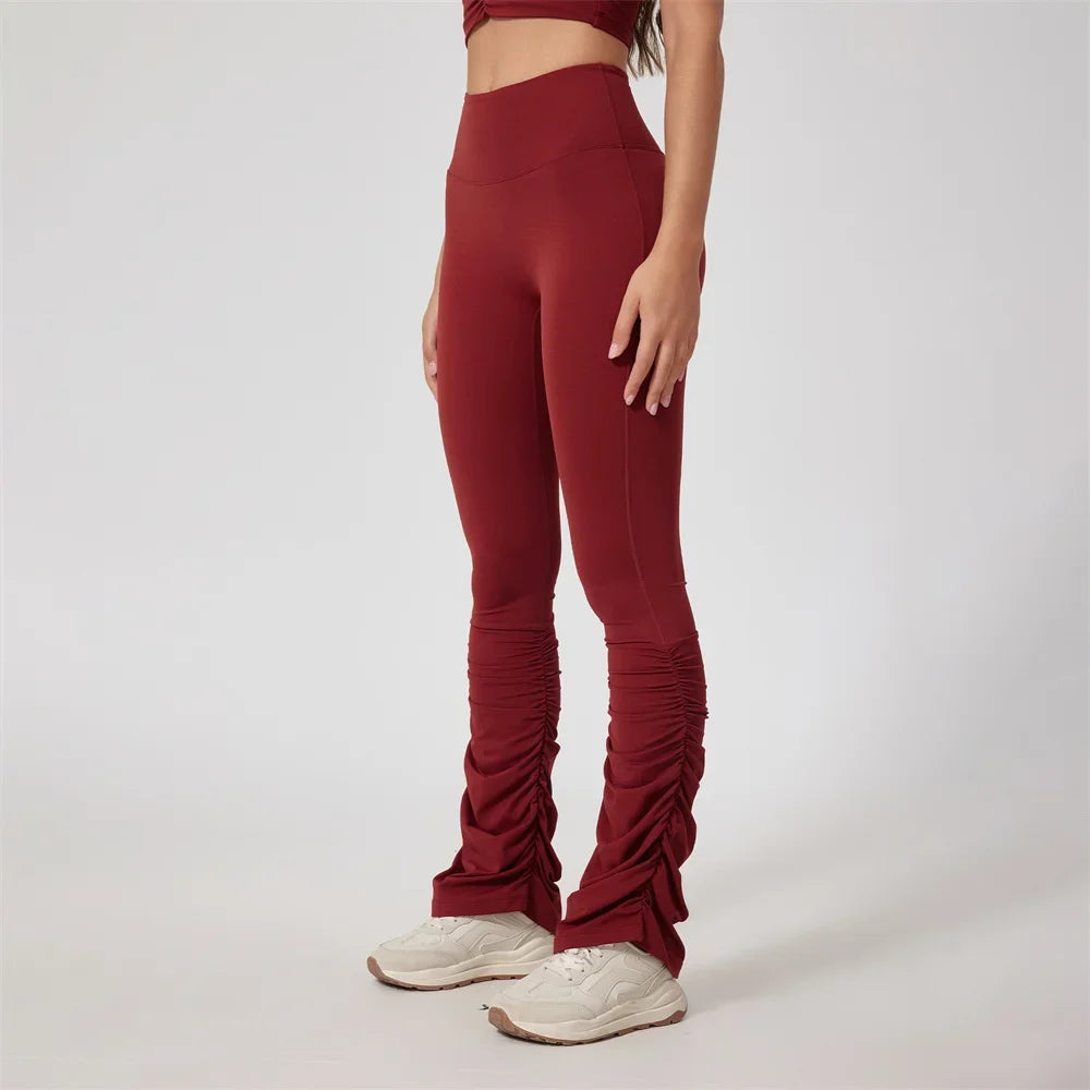 Fold High Waist Tight Nude Yoga Pants Stitching Casual Pile Style Sports Trousers Running Hip Lifting Gym Leggings Workout