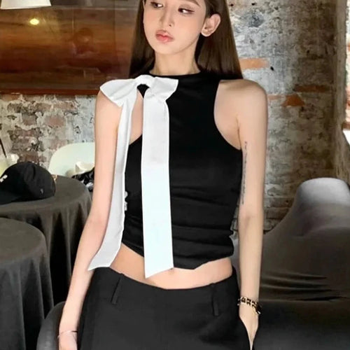 Load image into Gallery viewer, Bow Tie Tank Tops for Women Summer Clothing 2021 Stylish Crop Top Y2k 2000s Sleeveless T Shirts White Black P85-BD13
