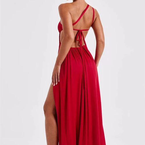 Load image into Gallery viewer, One Shoulder Diagonal Collar Backless Sexy Maxi Dress For Women Robe Fashion Off-shoulder Sleeveless High Split Dress
