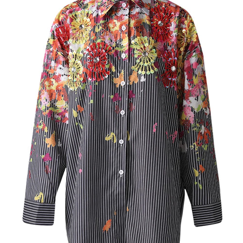 Load image into Gallery viewer, Women Black Striped Pattern Printed Big Size Blouse New Lapel Long Sleeve Shirt Fashion Tide Spring Autumn 2025 29L9965
