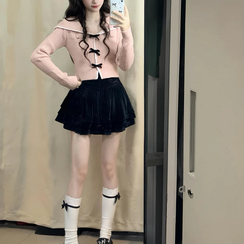 Load image into Gallery viewer, Sweet Y2k Aesthetic Sailor Collar Women's Cardigans Harajuku Slim Fit Patchwork Coats 2025 Autumn Fairy Grunge Bow Crop Tops
