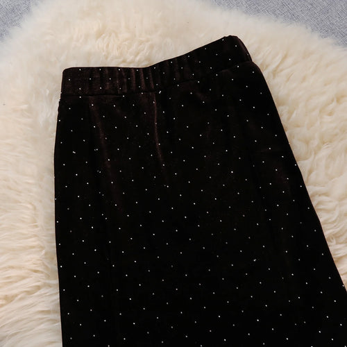 Load image into Gallery viewer, Vintage Black Velvet Diamonds Mermaid Skirt Autumn Winter Women&#39;s Brown Elastic High Waist Party Wrap Hip Long Skirts Female New
