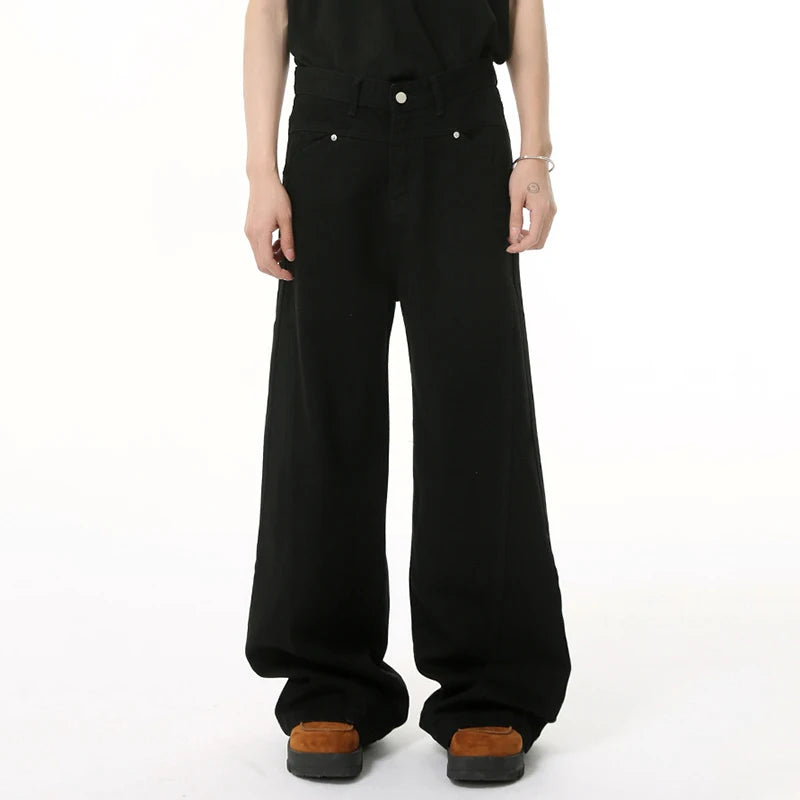 Deconstruction Men's Jeans New Trendy High Street Style Straight Leg Line Design  Solid Color Casual Menwear 9W1686