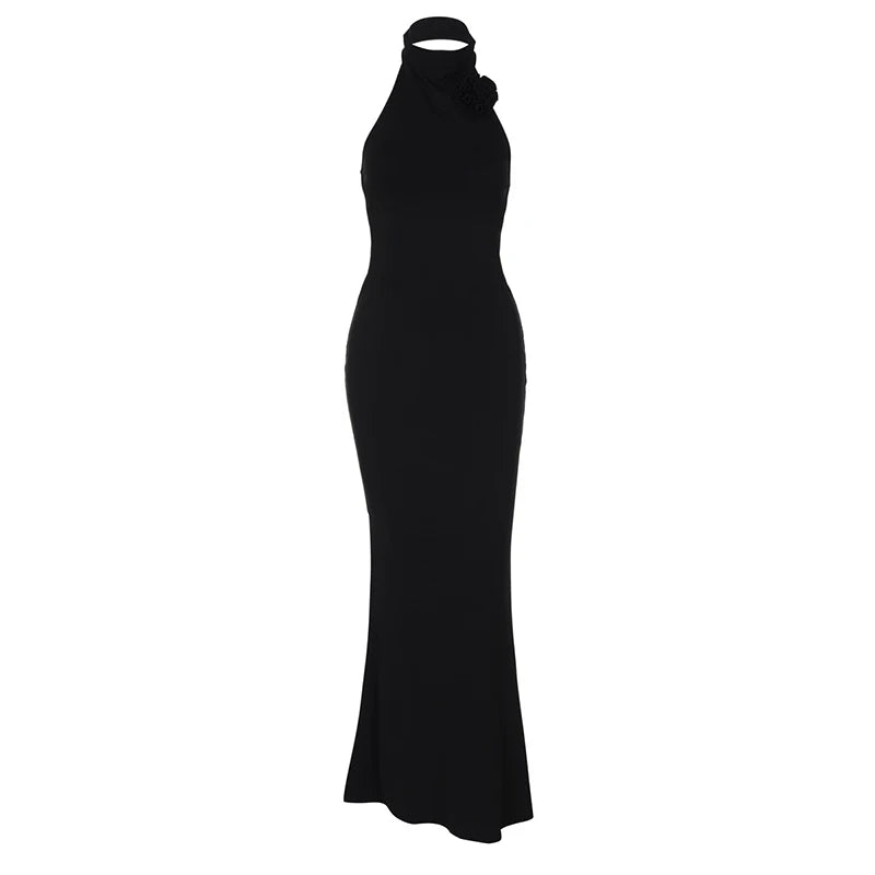 Flower Sleeveless Sexy Maxi Dress For Women Gown Fashion Halter Backless Bodycon Evening Club Long Dress Vestido