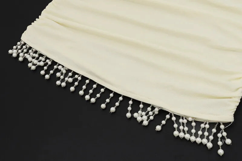 Backless Tassel Sexy Mini Dress Women Summer New Hollow Out Halter Sleeveless High Waist Ruched Skinny Club Dress