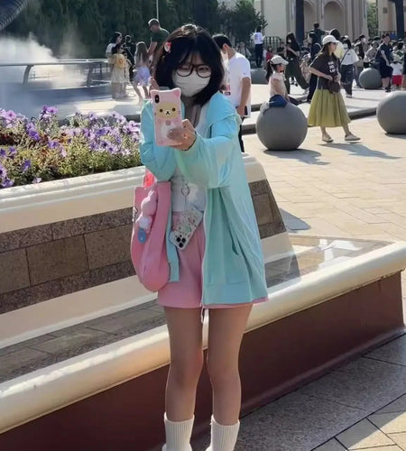 Preppy Style Japanese Women Jackets 2024 Ropa Mujer Streetwear Long Sleeve Hooded Y2k Tops Anime Print Chic Casual Cute Coat