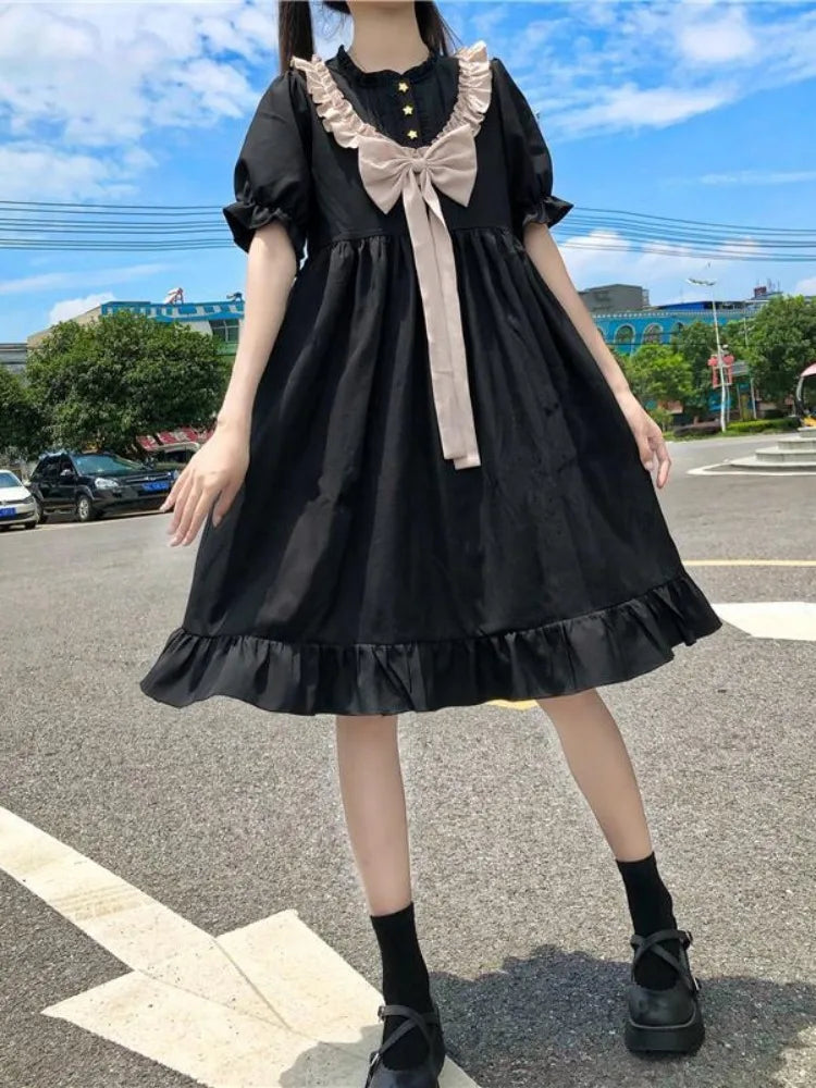 Gothic Lolita Kawaii Dress Goth Sweet School Student Cute Ruffle Puff Sleebe Black Party Dresses Autumn Fashion