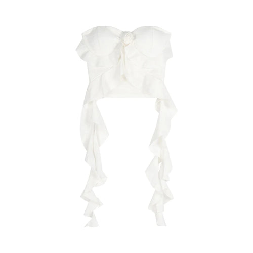 Load image into Gallery viewer, y2k Top Women Aesthetic Clothes Solid Color Off Shoulder Strapless Sleeveless Bandeau with Ruffles Hem 2000s Streetwear
