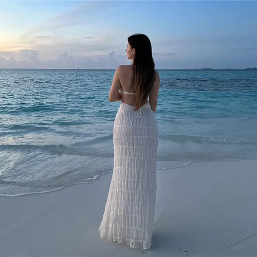 Load image into Gallery viewer, Halter Backless Sexy Maxi Dress For Women Spring Summer New Lace-up Sleeveless Pleated Beach Holiday Long Dress Elegant
