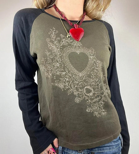 Fairycore Graphic Printed Y2K Tees Women Long Sleeve Vintage Aesthetic Raglan Sleeve Autumn T-shirt 90s Pullover Tops