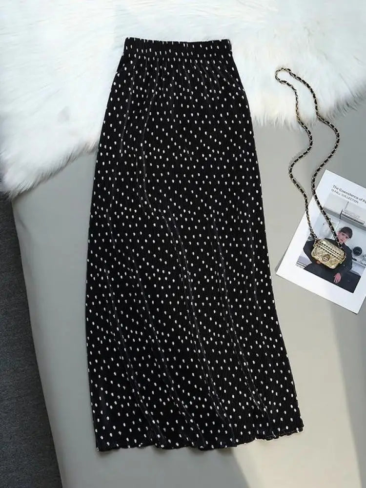 Women Summer Dot Wrapped Skirts Beach Holiday Clothes High Waist Casual Summer Elastic Waist Midi Skirt Female Sexy Korean Trend