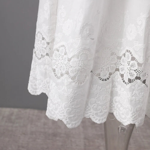 Load image into Gallery viewer, Women White Lace Hollow Out Elegant Slim Dress New Square Collar Short Sleeve Fashion Tide Spring Summer 2025 CPG3161
