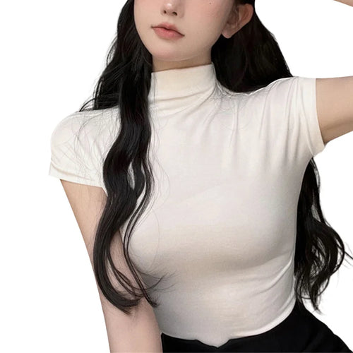 Load image into Gallery viewer, y2k Tops Women Summer Clothes Solid Color Slim Fit Mock Neck Sleeveless T Shirts 2000s Aesthetic Clothing Streetwear
