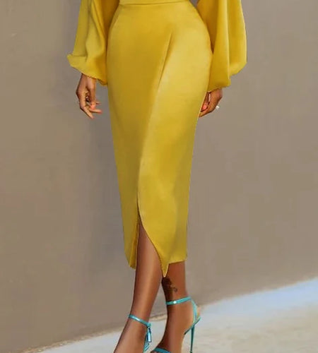 Women Bodycon High Waisted Yellow Split-Front Skirts Bottoms 2025 New Spring Summer Autumn Woman Urban Skirts Clothes