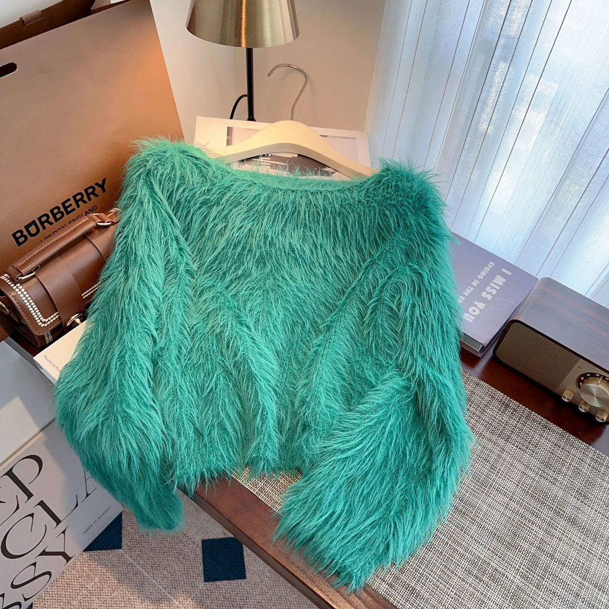 Autumn Winter Solid Knitting Mink Crop Top Women Long Sleeve Round Neck Pullover Casual Crochet Sweater French Fashion Thick New