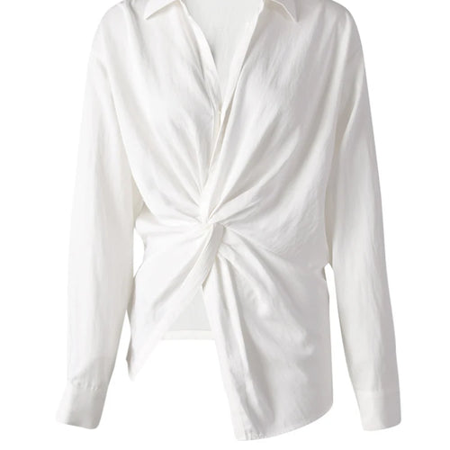 Load image into Gallery viewer, Women Balck Irregular Knot Big Size Elegant Blouse New Lapel Long Sleeve Shirt Fashion Tide Spring Autumn 2025 CPG3249
