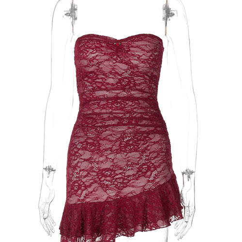 Load image into Gallery viewer, Solid Strapless Patchwork Mesh Sexy Pleated Irregular Sexy Slim Mini Dress Spring Women Y2K Clothes Party Nightclub
