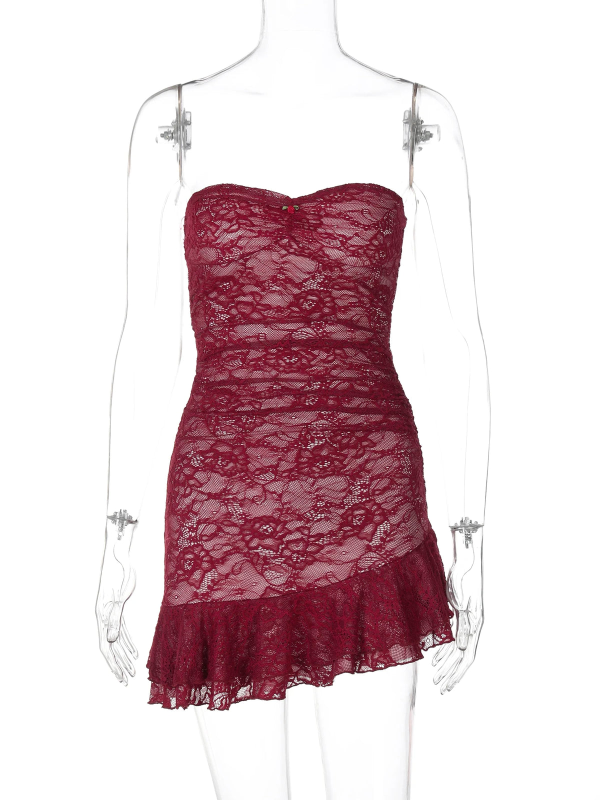 Solid Strapless Patchwork Mesh Sexy Pleated Irregular Sexy Slim Mini Dress Spring Women Y2K Clothes Party Nightclub