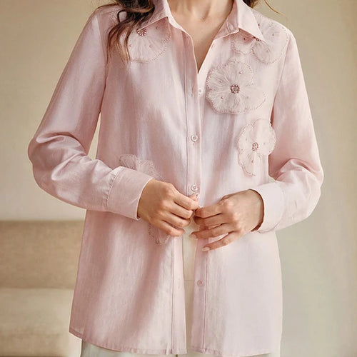 Load image into Gallery viewer, Long Sleeves Shirts for Women Summer Autumn 3D Flower Chic Blouse Tops for Women Office Business Casual Work
