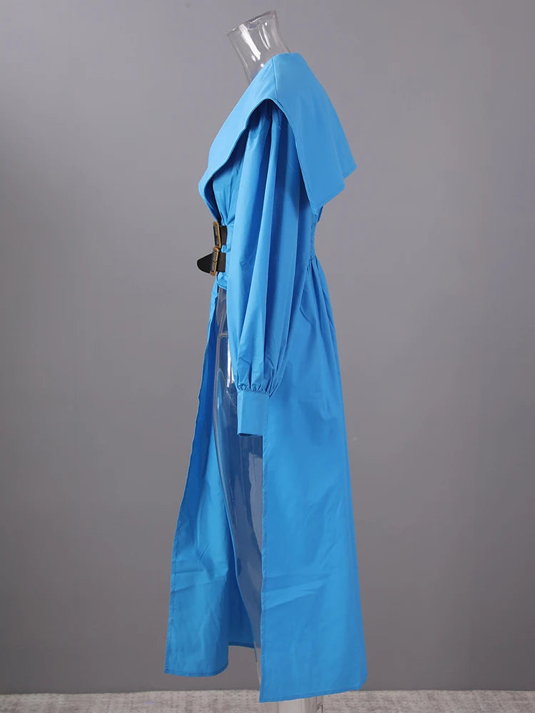 Women Black Irregular Shirt Dress New Lapel Lartern Long Sleeve Belt Waist Loose Fashion Tide Spring Autumn 2025 1DH2257