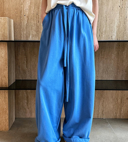 High Elastic Waist Black Drawstring Long Casual Wide Leg Pants New Trousers Women Fashion Tide Spring Autumn 2025 1DJ0194