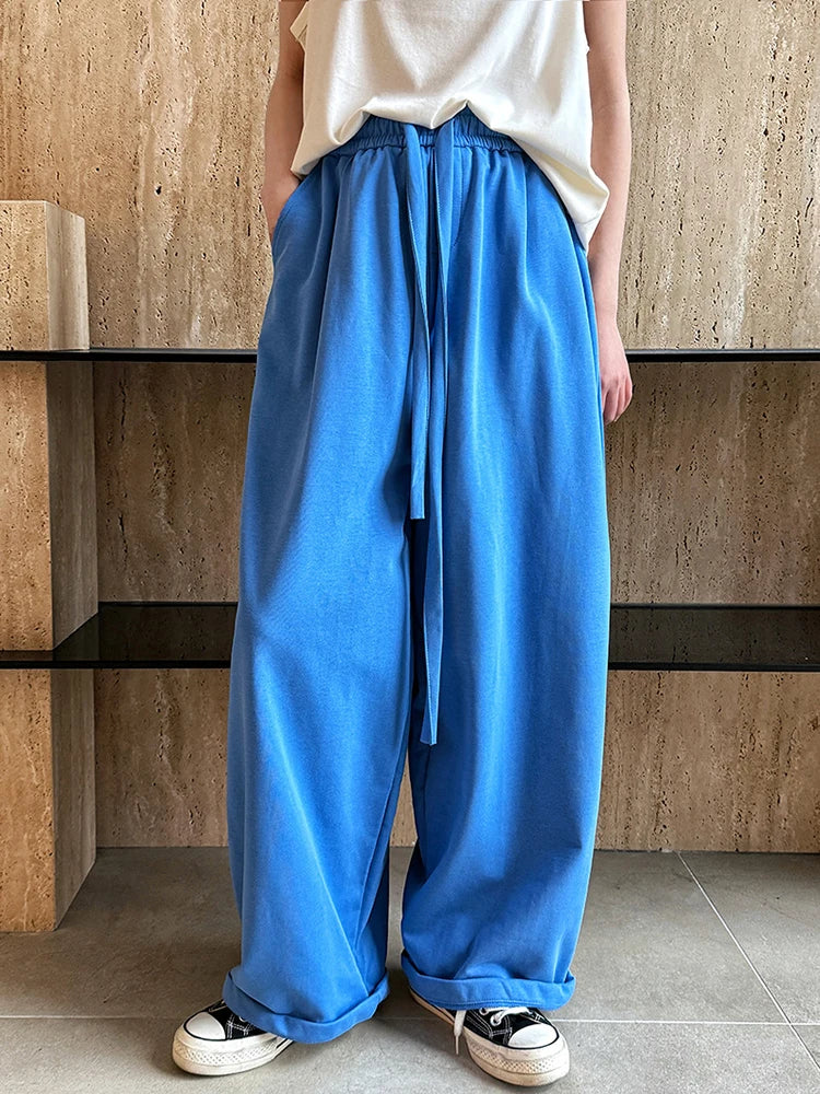 High Elastic Waist Black Drawstring Long Casual Wide Leg Pants New Trousers Women Fashion Tide Spring Autumn 2025 1DJ0194