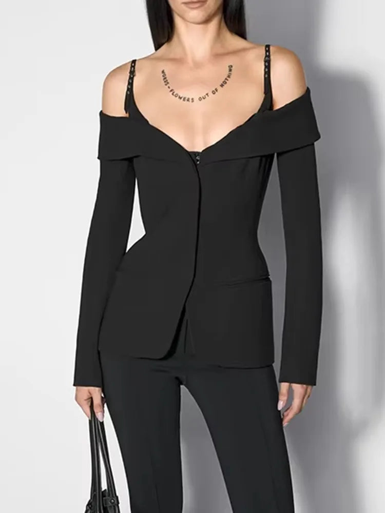 Solid Chic Designer Jackets For Women Slash Neck Long Sleeve Tunic Temperament Elegant Jackets Female Fashion Style