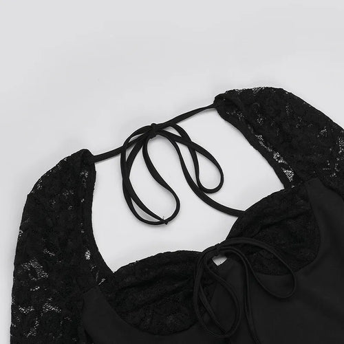 Load image into Gallery viewer, Lace Long Sleeve Sexy Maxi Dress Women Autumn New Square Collar Backless Lace-up High Split Sexy Club Party Long Dress
