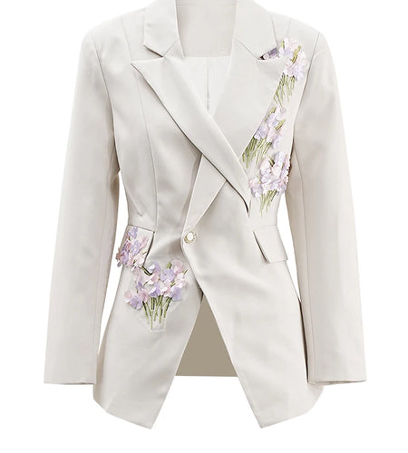 Apricot Flower Blazer Wide Leg Pants Two Piece Suit New Lapel Long Sleeve Women Fashion Tide Spring Autumn 2025 3WM838