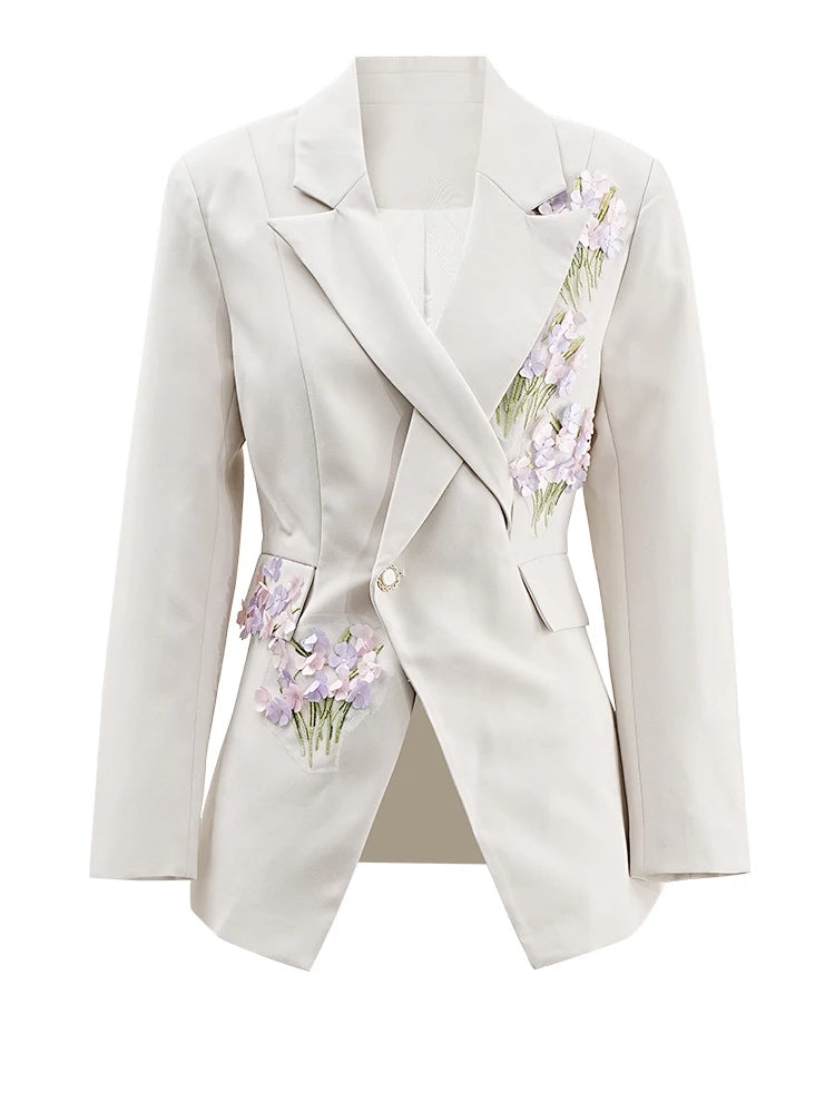 Apricot Flower Blazer Wide Leg Pants Two Piece Suit New Lapel Long Sleeve Women Fashion Tide Spring Autumn 2025 3WM838