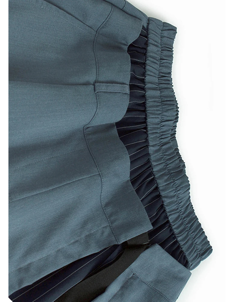 High Elastic Waist Blue Striped Color-block Wide Leg Pants New Trousers Women Fashion Tide Spring Autumn 2025 1DJ1320