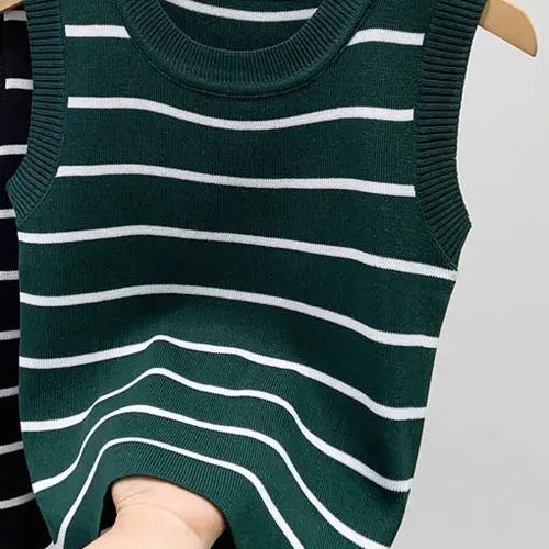 Load image into Gallery viewer, New 2024 Vintage Basic Bottoming Striped Patchwork Knit Vest Women Autumn Winter Elegant Sleeveless Slim Short Tank Tops Fashion

