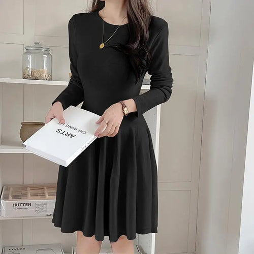 Load image into Gallery viewer, Women Long Sleeve Knit Mini Dress Slim Elegant Korean Style Streetwear 2023 Autumn Winter Club Evening Party Dress
