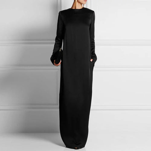 Load image into Gallery viewer, Casual Maxi Dresses for Women 2025 Autumn Round-neck Long Sleeves with Pocket Simple Office Long Dresses Outfits Women
