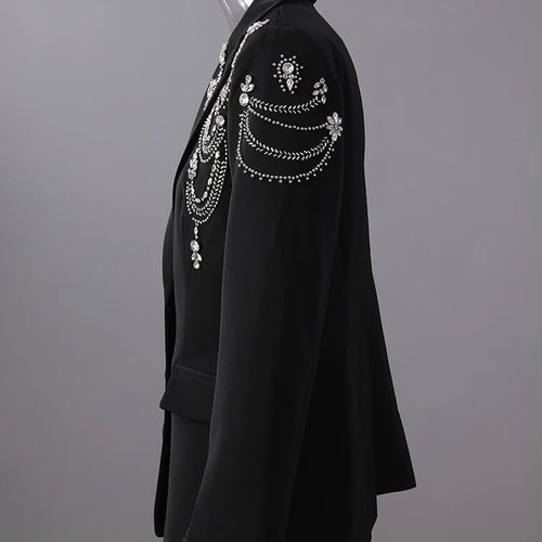 Load image into Gallery viewer, Women Black Rhinestones Nailed Big Size Elegant Blazer New Lapel Long Sleeve Jacket Fashion Spring Autumn 2025 5ZD1434
