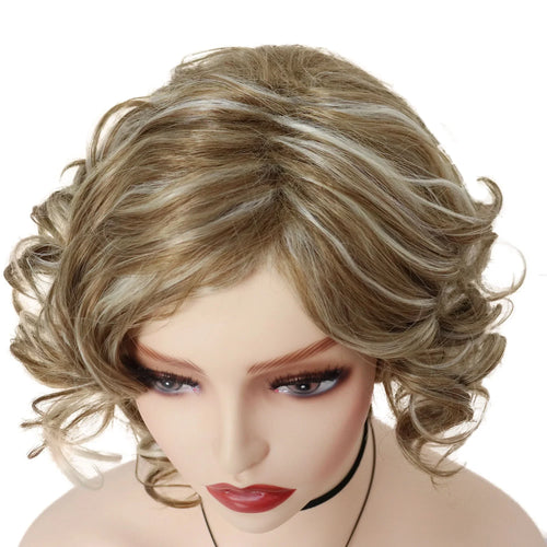 Load image into Gallery viewer, Synthetic Natural Short Curly Wigs for Women Mix Blonde Hair Layered Wig with Bangs Cancer Patient Wig Gift Cosplay Wig
