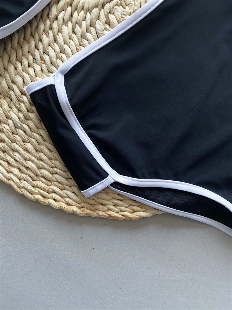 Black White Patchwork Sexy Bandeau Bikini Set High Waist Women Swimwear Female Swimsuit Brazilian Bathing Suit