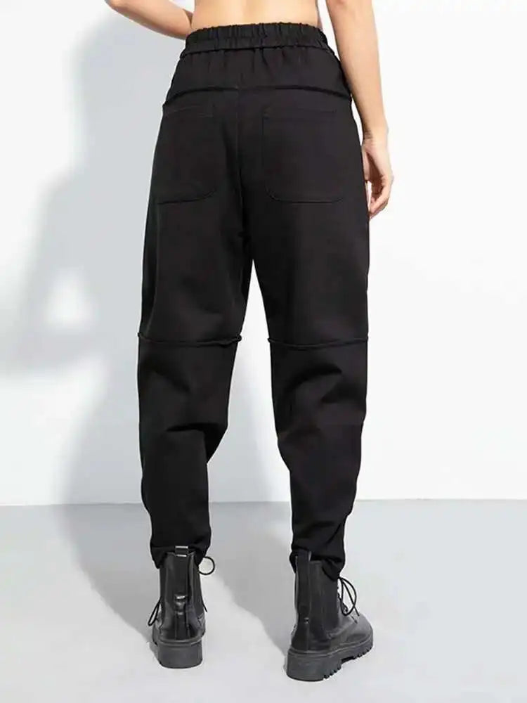 High Elastic Waist Black Big Pocket Long Casual Harem Pants New Trousers Women Fashion Tide Spring Autumn 2025 1DH5065