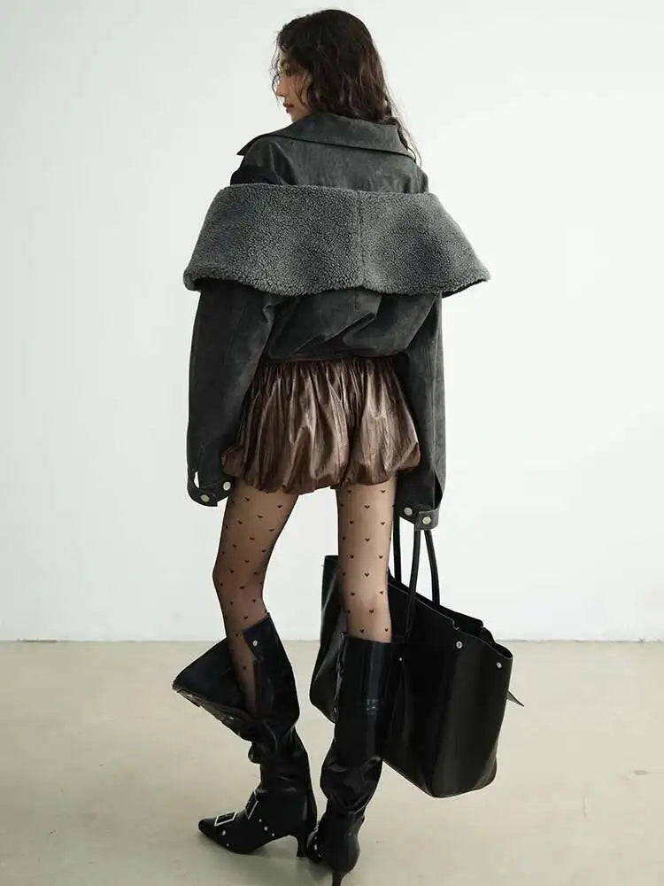 Women Brown Pleated Shaped Elegant Wide Leg Shorts New High Waist Trousers Fashion Tide Spring Summer 2025 1DH8268