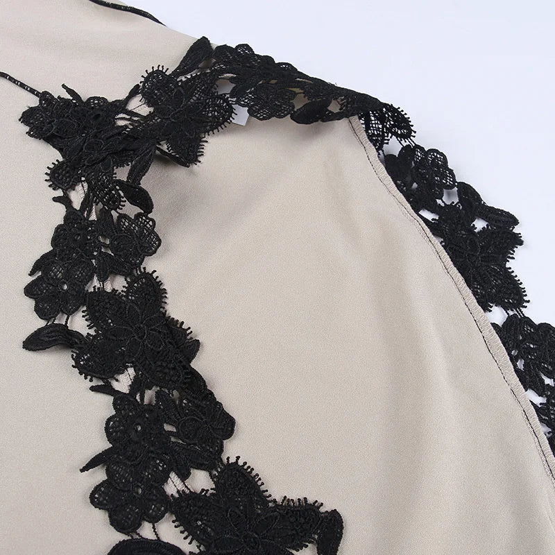 Lace High Split Sexy Midi Dress For Women Robe 2023 New Spaghetti Strap Sleeveless Deep V Neck Party Long Dress Vestido