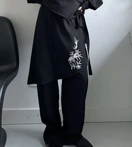 High Elastic Waist Black Embroidery Irregular Pants New Loose Fit Trousers Women Fashion Tide Spring Autumn 2025 1DH5173