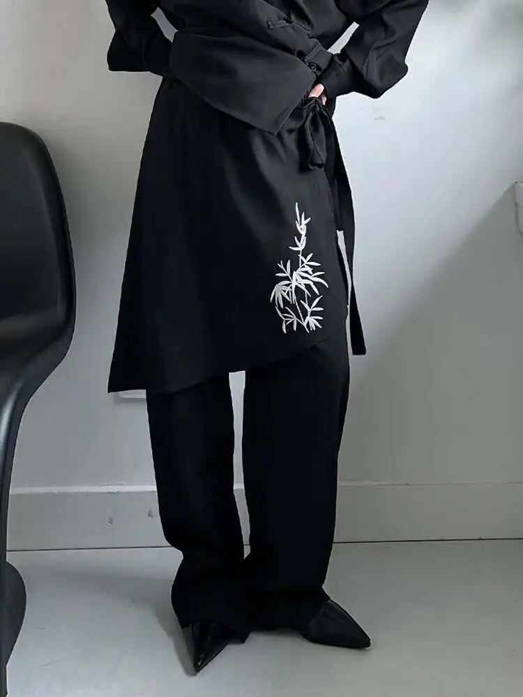 High Elastic Waist Black Embroidery Irregular Pants New Loose Fit Trousers Women Fashion Tide Spring Autumn 2025 1DH5173