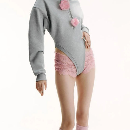 Load image into Gallery viewer, Solid Spliced 3D Flower Fashion Jumpsuit Hoodies for Women Round Neck Long Sleeves Patchwork Zipper Hoodie Female
