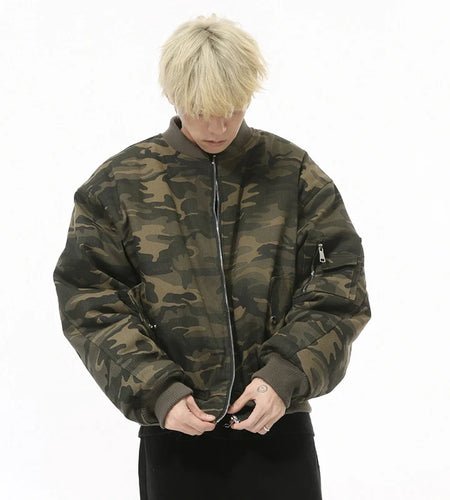 Niche Design Men's Padded Jackets Round Collar Camouflage Zipper Thickened Vintage Casual Male Cotton Coats Winter 9C8972