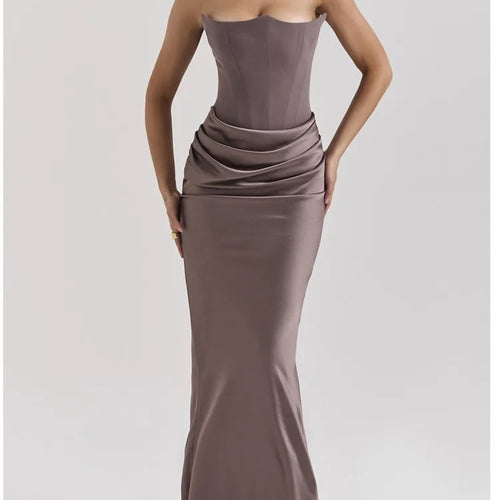 Load image into Gallery viewer, Elegant Strapless Satin PatchWork Bodycon Party Club Evening Dress Women Winter Sexy Backless Female Vestido 2025 New
