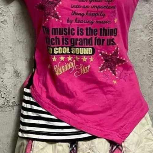 Load image into Gallery viewer, Korean Summer Fake 2 Pieces Casual T-shirt Y2k Aesthetic Irregular Patchwork Top Women Grunge Vintage Letter Print Harajuku Tees
