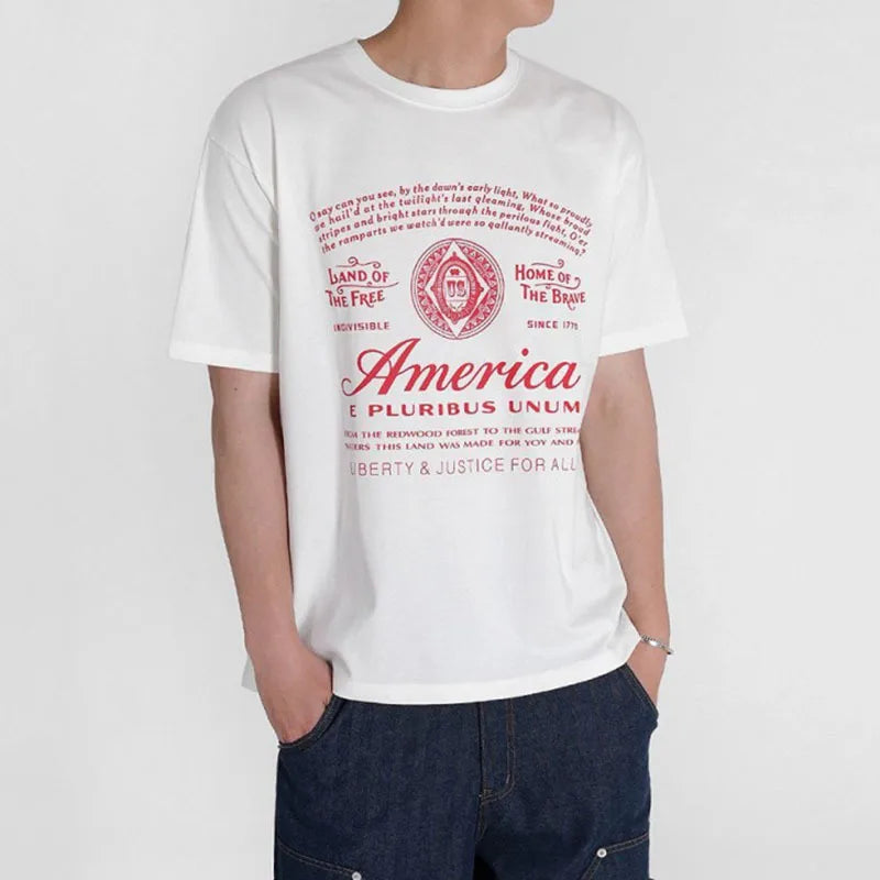 Letter Printed Men's Short Sleeve T-shirts New Summer Round Neck Design Loose Handsome Trendy T-shirt Male Top 9W1630