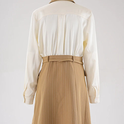 Load image into Gallery viewer, Women Khaki Striped Back Pleated Long Elegant Blazer New Lapel Long Sleeve Jacket Fashion Tide Spring Autumn 2025 CPDB201
